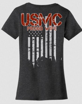 T-Shirt/Womens-Rustic Proud Marine Wife USMC Graphite